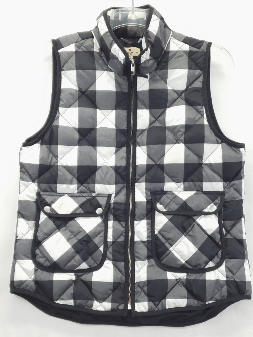 Woolrich Vest Jacket Women Large Black White Quilted Puffer Full Zip